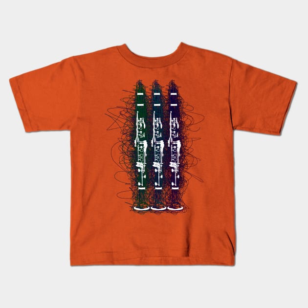 Scribble Clarinets Kids T-Shirt by Dawn Anthes